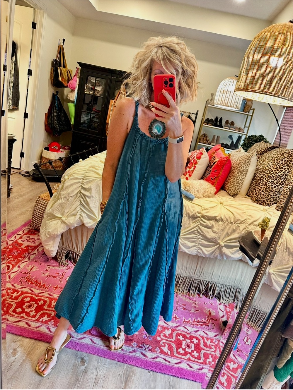 Teal Gauze Maxi Dress